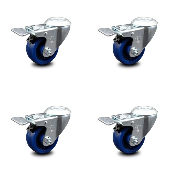 3 Inch Solid Polyurethane Swivel Bolt Hole Caster Set with Total Lock Brake SCC